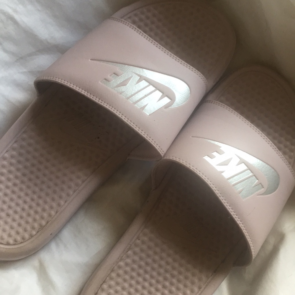 Pink nike slides